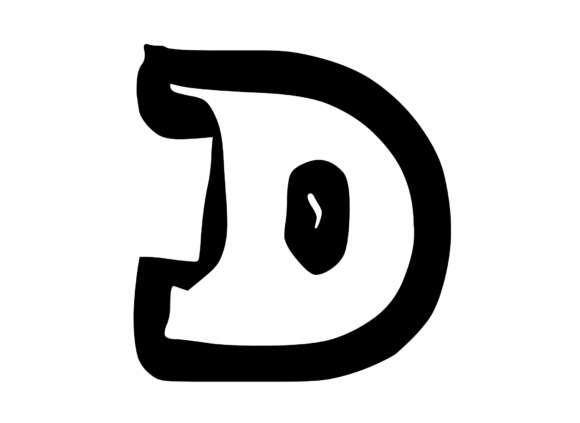 Bold Punk Hand Drawn Mono Letter D for Graphics and Crafts